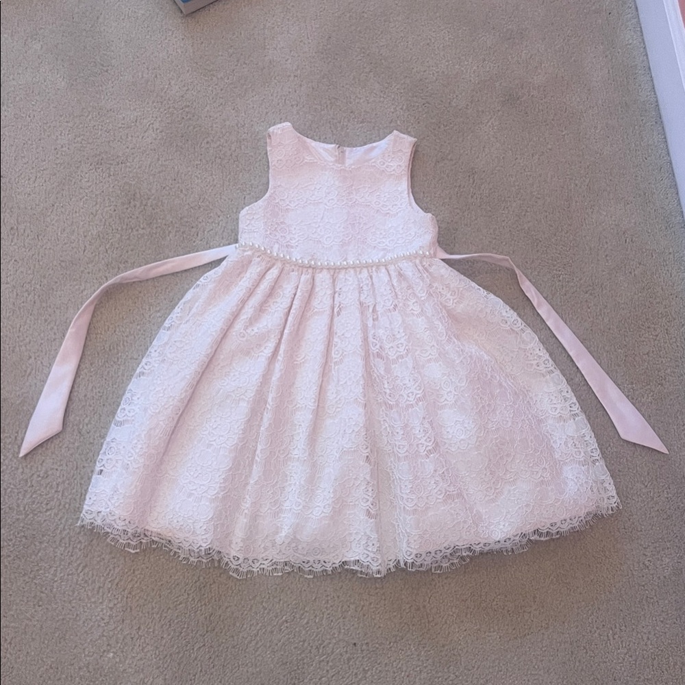 American Princess Light Pink Lace Flower Girl Dress with Sash